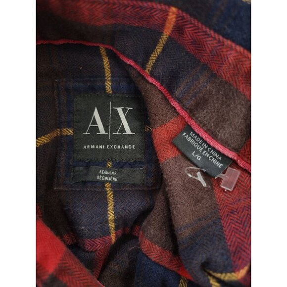 Armani Exchange Red & Navy Plaid Button-Up Flannel Shirt L/S Mens Size L Cotton - Picture 3 of 7